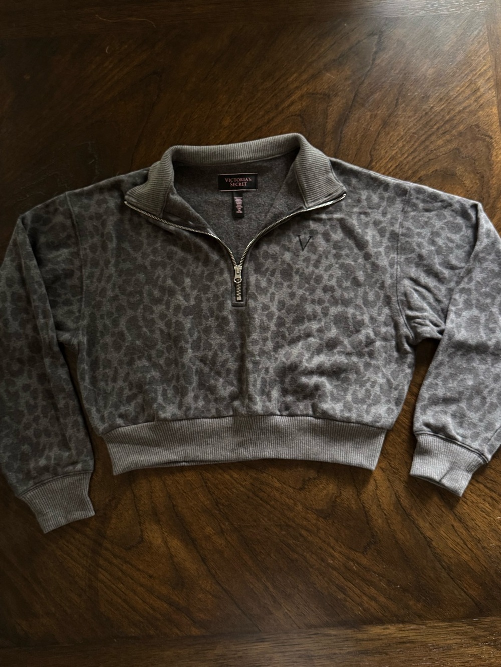 Victoria's Secret Gray Leopard Half-Zip Sweatshirt